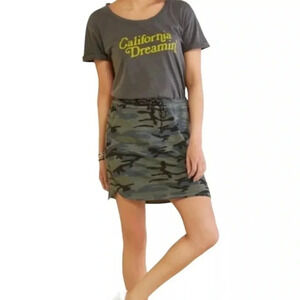 Sundry Saturday Skirt Army Camo Drawstring 3/L NWT Knit Comfy Evereve